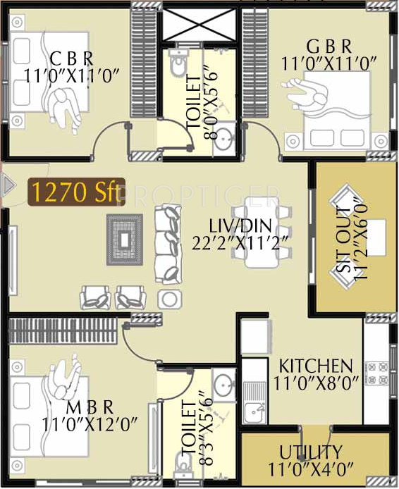 Radiant Elitaire (3BHK+2T (1,270 sq ft) 1270 sq ft) Radiant Elitaire (3BHK+2T (1,270 sq ft) 1270 sq ft)