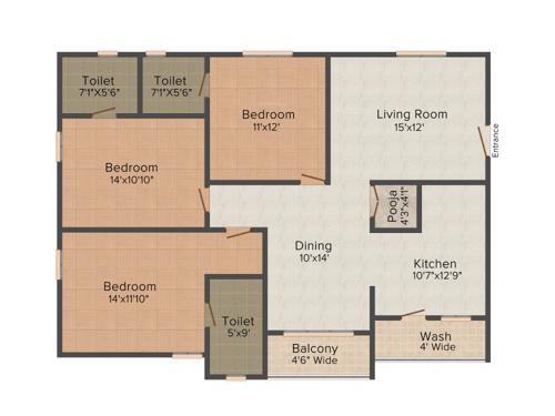 Aryamitra Trenton Park (3BHK+3T (1,634 sq ft) Pooja Room 1634 sq ft) Aryamitra Trenton Park (3BHK+3T (1,634 sq ft) Pooja Room 1634 sq ft)