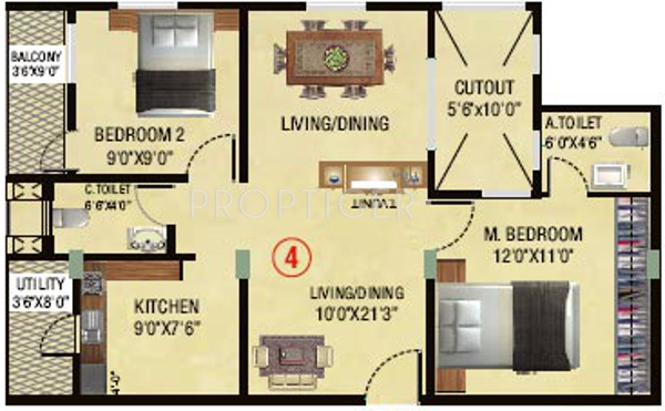 MBR Sapphire (2BHK+2T (860 sq ft) 860 sq ft)