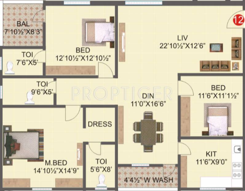 Magna Lake View (3BHK+3T (1,930 sq ft) 1930 sq ft)