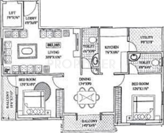 Citadil My Home (2BHK+2T (1,000 sq ft) 1000 sq ft)