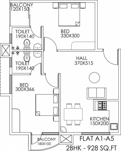 TBPL Krishna Priya (2BHK+2T (928 sq ft) 928 sq ft)
