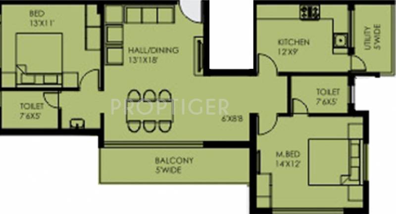 Mugrody Enclave Floor Plan (2BHK+2T (1,455 sq ft) 1455 sq ft)