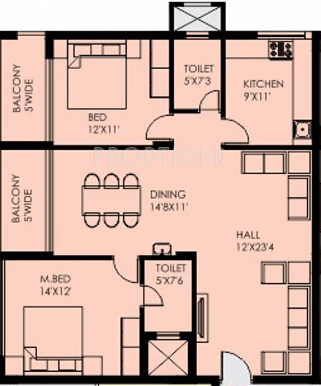 Floor Plan (2BHK+2T (1,425 sq ft) 1425 sq ft) Mugrody Enclave Floor Plan (2BHK+2T (1,425 sq ft) 1425 sq ft)