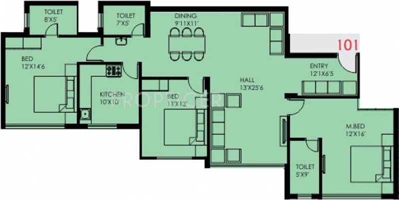 Mugrody Enclave Floor Plan (3BHK+3T (1,810 sq ft) 1810 sq ft)