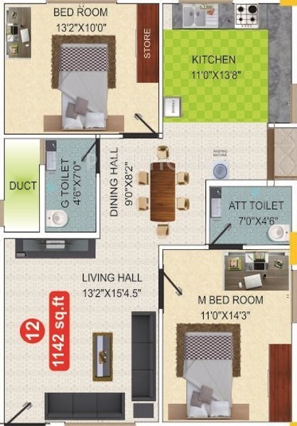 VH Royal Mist (2BHK+2T (1,142 sq ft) 1142 sq ft)