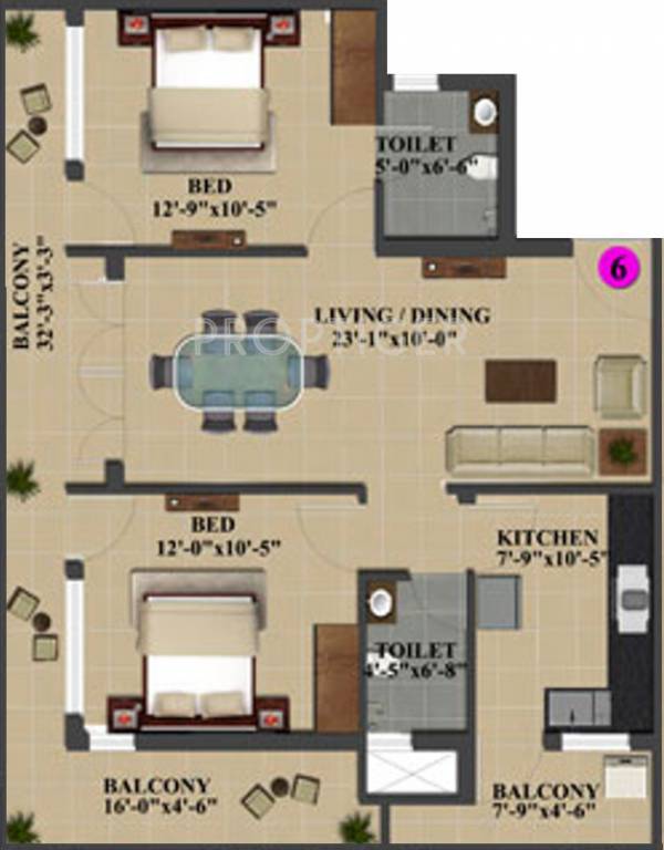 Sorake Greencliff (2BHK+2T (1,195 sq ft) 1195 sq ft)