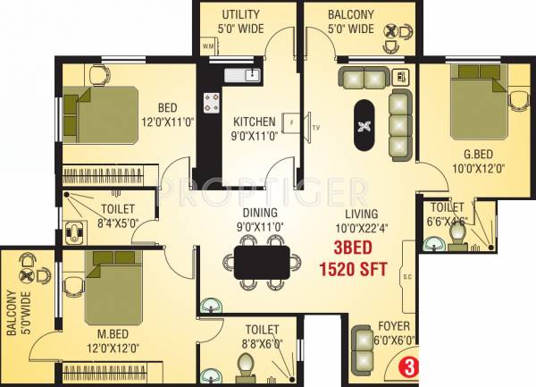 Poonam Ashanikethan (3BHK+3T (1,520 sq ft) 1520 sq ft)
