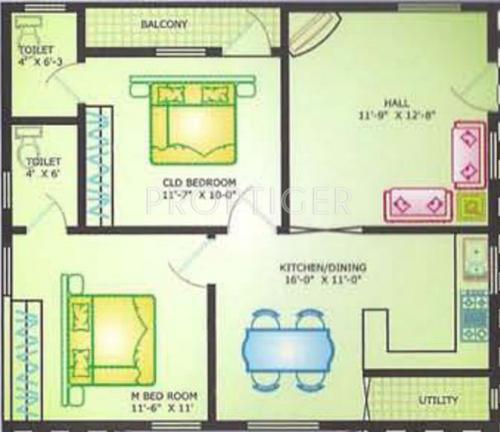 STBL Lakshmi Prasanna Gardens Apartment Floor Plan (2BHK+2T (850 sq ft) 850 sq ft)