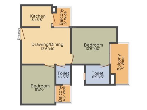 Palm Marina Suites (2BHK+2T (860 sq ft) 860 sq ft)