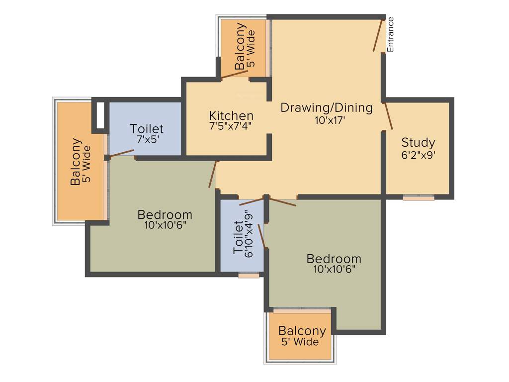 Palm Marina Suites (2BHK+2T (1,135 sq ft) Study Room 1135 sq ft)