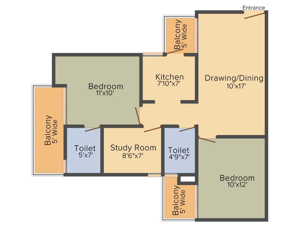 Palm Marina Suites (2BHK+2T (1,195 sq ft) Study Room 1195 sq ft)