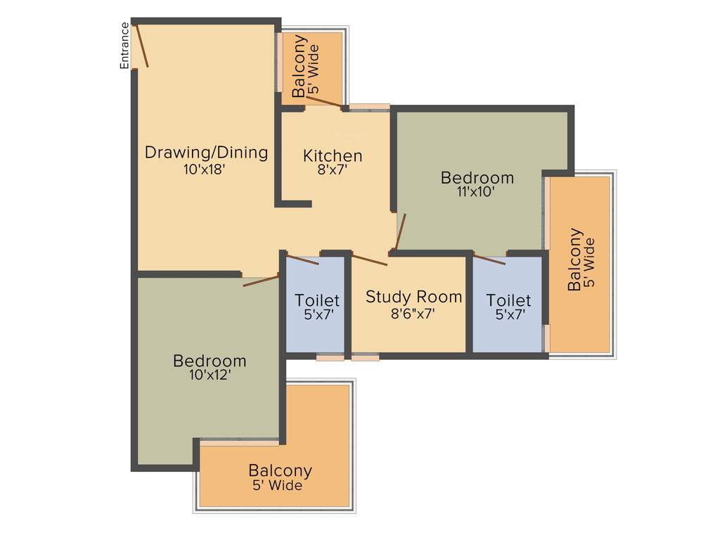 Palm Marina Suites (2BHK+2T (1,240 sq ft) Study Room 1240 sq ft)