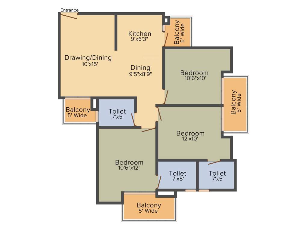 Palm Marina Suites (3BHK+3T (1,475 sq ft) 1475 sq ft)