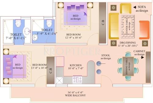 Bhakti GBM Apartments (2BHK+2T (1,035 sq ft) 1035 sq ft)