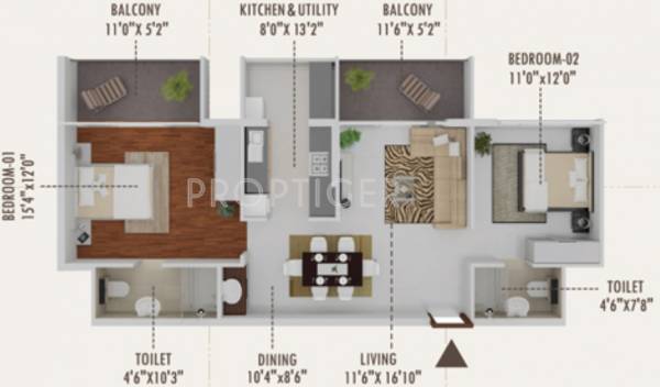 Karuna Unnathi (2BHK+2T (1,260 sq ft) 1260 sq ft)
