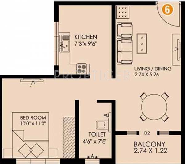 HMA Group Gulmohar Floor Plan (1BHK+1T (523 sq ft) 523 sq ft)