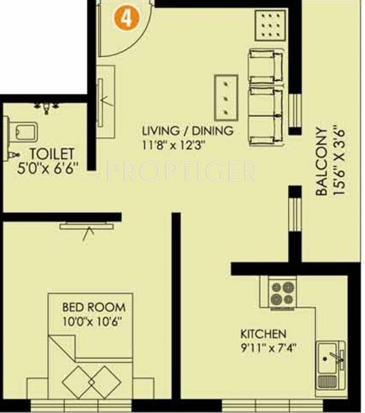 HMA Group Gulmohar Floor Plan (1BHK+1T (574 sq ft) 574 sq ft)