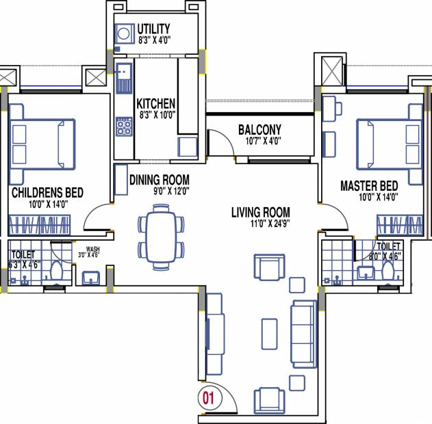 Bharath Aashraya (2BHK+1T (1,285 sq ft) + Study Room 1285 sq ft)