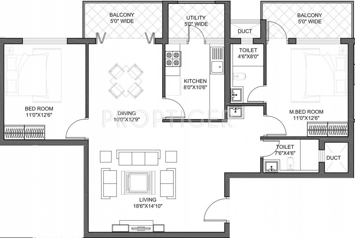 Udbhav Developers Bhaskar Coconut Groves Floor Plan (2BHK+2T (1,405 sq ft) 1405 sq ft)