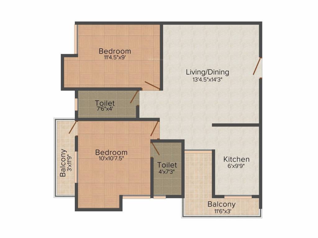 Dakshin Dhara (2BHK+2T (954 sq ft) 954 sq ft)