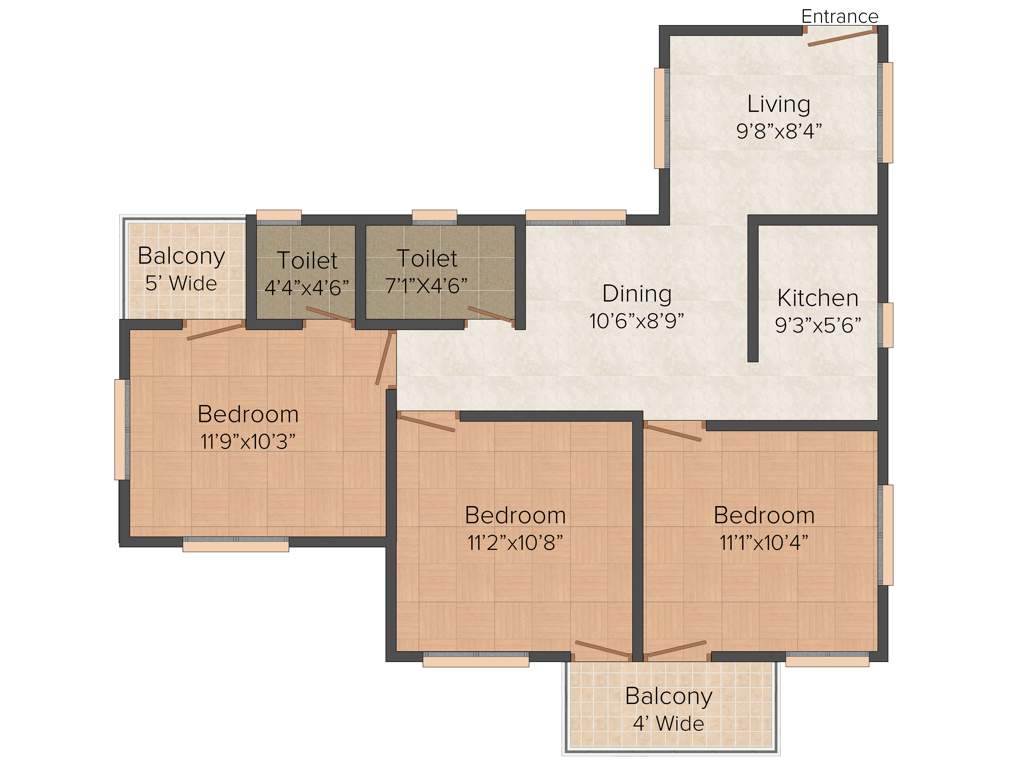 Pansas Green View Residency (3BHK+2T (1,265 sq ft) 1265 sq ft)