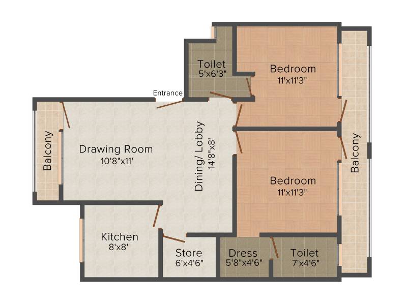 TDI Casa Floors (2BHK+2T (1,042 sq ft) 1042 sq ft)