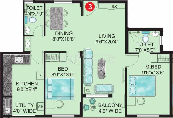 Vishwas Natasha Residency (2BHK+2T (985 sq ft) 985 sq ft)