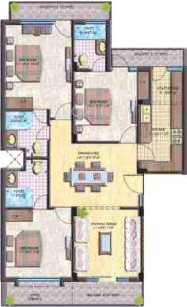 TDI Infrastructure Tuscan Residency Exclusive Floor Plan (3BHK+3T (1,478 sq ft) 1478 sq ft)