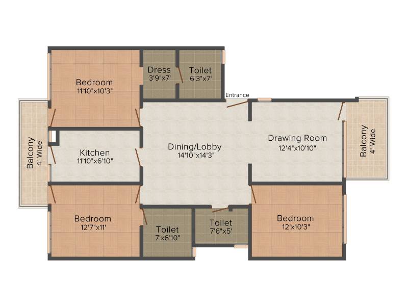 TDI My Floors (3BHK+3T (1,460 sq ft) 1460 sq ft)