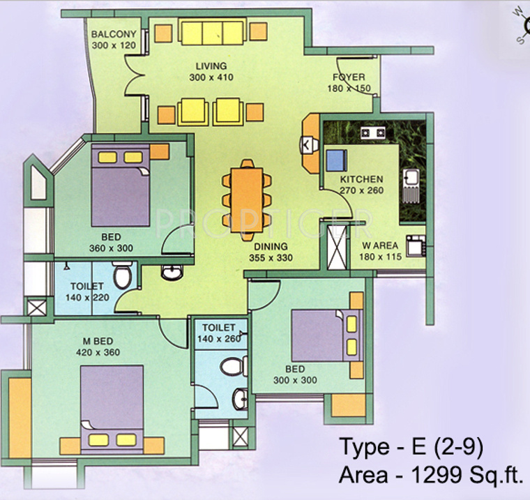 Skyline Oxford (3BHK+2T (1,299 sq ft) 1299 sq ft)