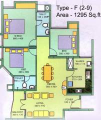 Skyline Oxford (3BHK+2T (1,295 sq ft) 1295 sq ft)