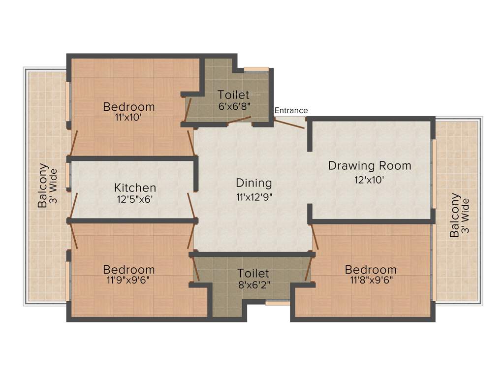 TDI Affordable Homes (3BHK+2T (1,255 sq ft) 1255 sq ft)