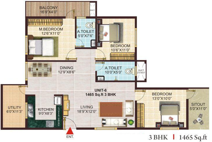 GK Meadows (3BHK+2T (1,465 sq ft) 1465 sq ft)