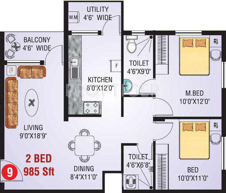 Vishwas Green View (2BHK+2T (985 sq ft) 985 sq ft)
