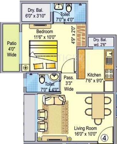 Ajmera Rosemary And Rosewood (1BHK+2T (595 sq ft) 595 sq ft)