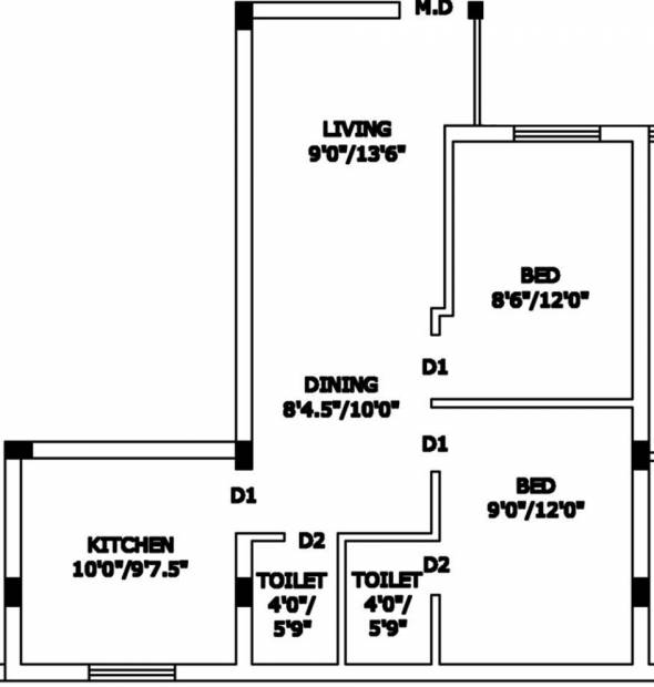 Navaneetha Square Floor Plan (2BHK+2T (750 sq ft) 750 sq ft)