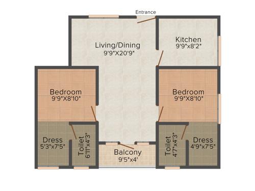 Krishna Mukundam Heritage (2BHK+2T (960 sq ft) 960 sq ft)