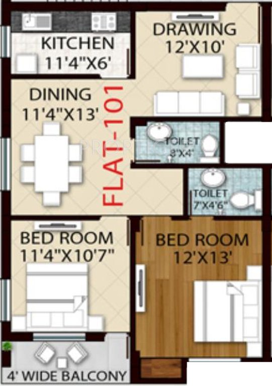 Royal Retreat Sai Chandra Tirtha Heights (2BHK+2T (1,143 sq ft) 1143 sq ft)