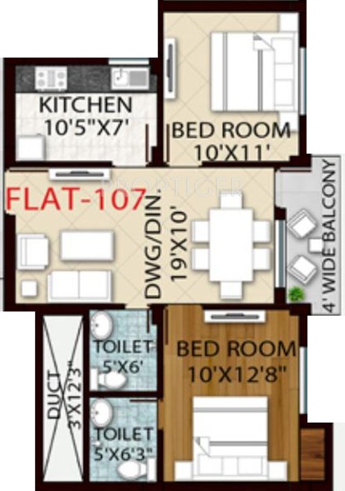 Royal Retreat Sai Chandra Tirtha Heights (2BHK+2T (928 sq ft) 928 sq ft)