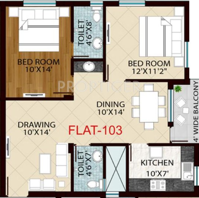 Royal Retreat Sai Chandra Tirtha Heights (2BHK+2T (1,256 sq ft) 1256 sq ft)