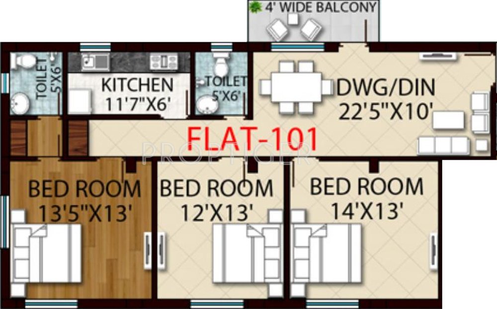 Royal Retreat Sai Chandra Tirtha Heights (3BHK+2T (1,535 sq ft) 1535 sq ft)