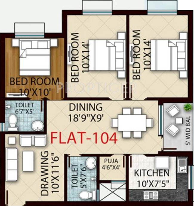 Royal Retreat Sai Chandra Tirtha Heights (3BHK+2T (1,413 sq ft) 1413 sq ft)