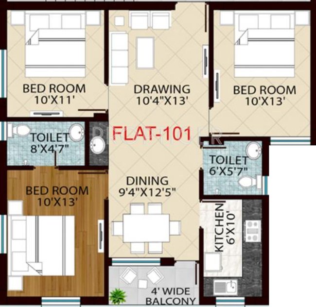 Royal Retreat Sai Chandra Tirtha Heights (3BHK+2T (1,312 sq ft) 1312 sq ft)