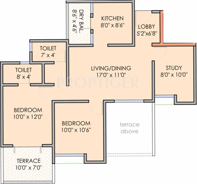 Krishna Aeropolis (2BHK+2T (1,060 sq ft)   Study Room 1060 sq ft)