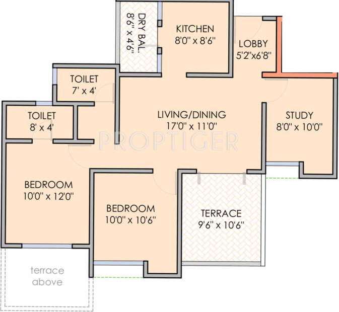 Krishna Aeropolis (2BHK+2T (1,098 sq ft)   Study Room 1098 sq ft)