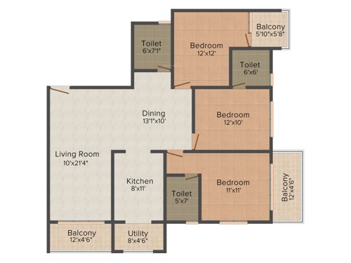 Land Brookside (3BHK+3T (1,385 sq ft) 1385 sq ft)