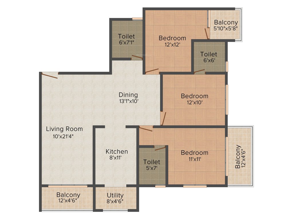 Land Brookside (3BHK+3T (1,385 sq ft) 1385 sq ft)