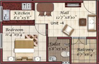 Floor Plan (1BHK+1T (447 sq ft) 447 sq ft) Malar Sri Rajarajeshwari Apartments Floor Plan (1BHK+1T (447 sq ft) 447 sq ft)