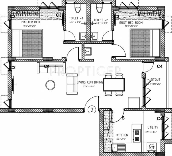 Floor Plan (2BHK+2T (1,026 sq ft) 1026 sq ft) Ganesh Builder Rishaba Residency Floor Plan (2BHK+2T (1,026 sq ft) 1026 sq ft)